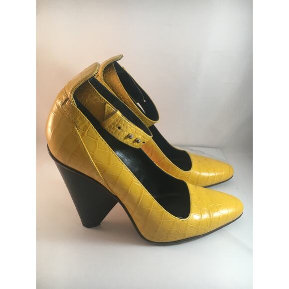 Derek Lam Tarin Yellow Crocodile Embossed Leather Ankle Strap Pumps - Picture 3 of 4